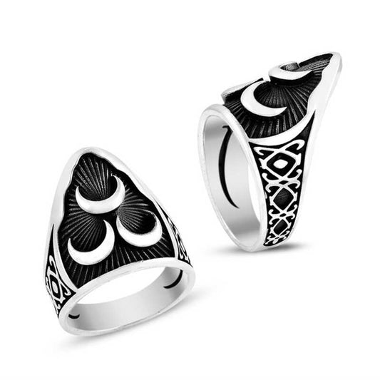 Bague en argent pour homme avec trois croissants