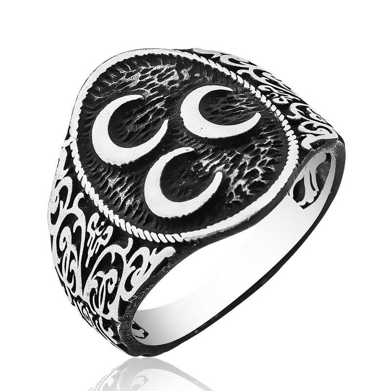 Bague en argent pour homme à trois croissants
