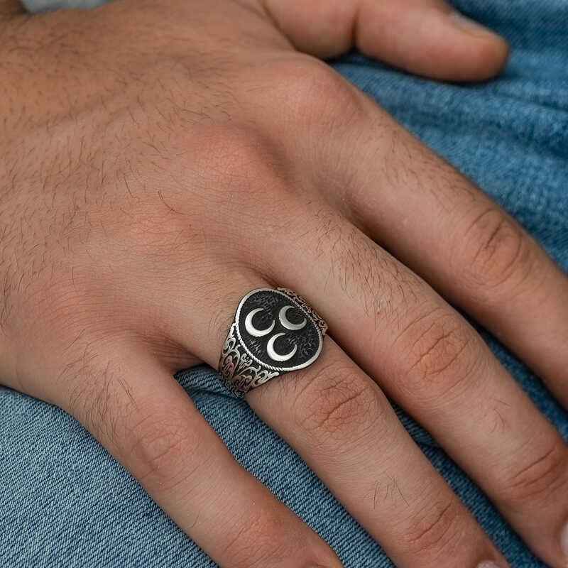 Three Crescent Men's Silver Ring