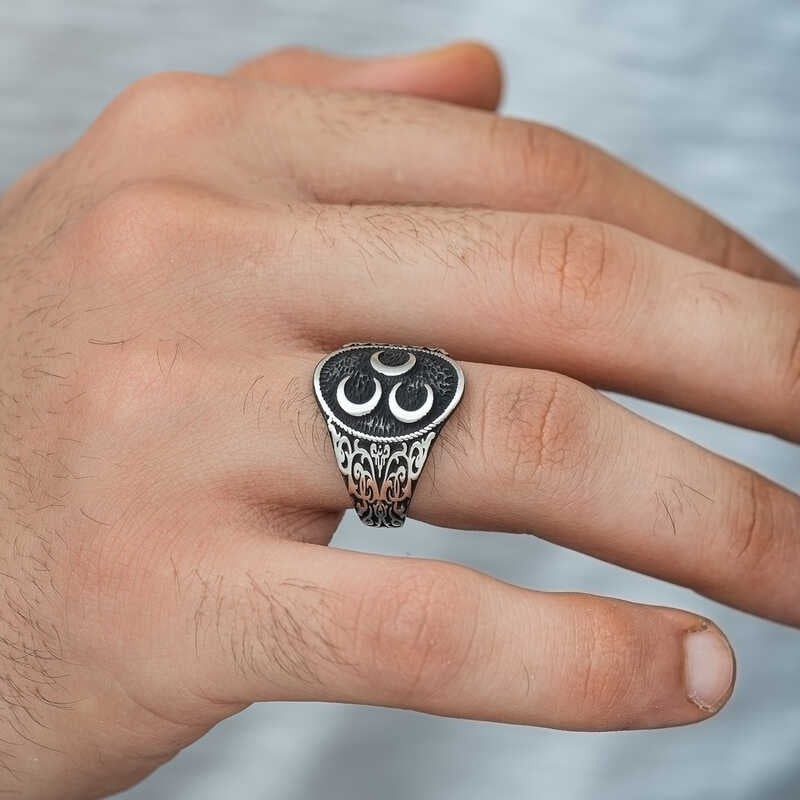 Bague en argent pour homme à trois croissants