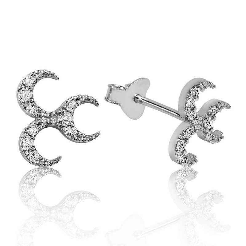 Three Crescent Stud Silver Earrings