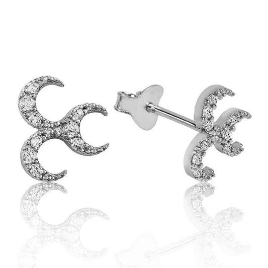 Three Crescent Stud Silver Earrings