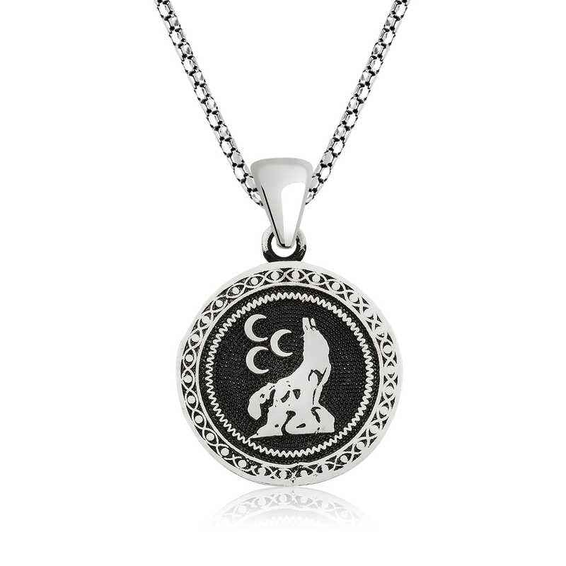 Three Crescent Wolf Silver Pendant