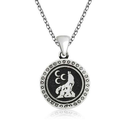 Three Crescent Wolf Silver Pendant