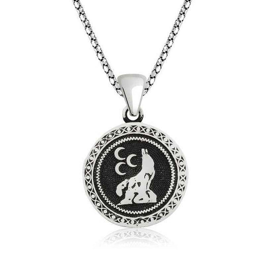 Three Crescent Wolf Silver Pendant