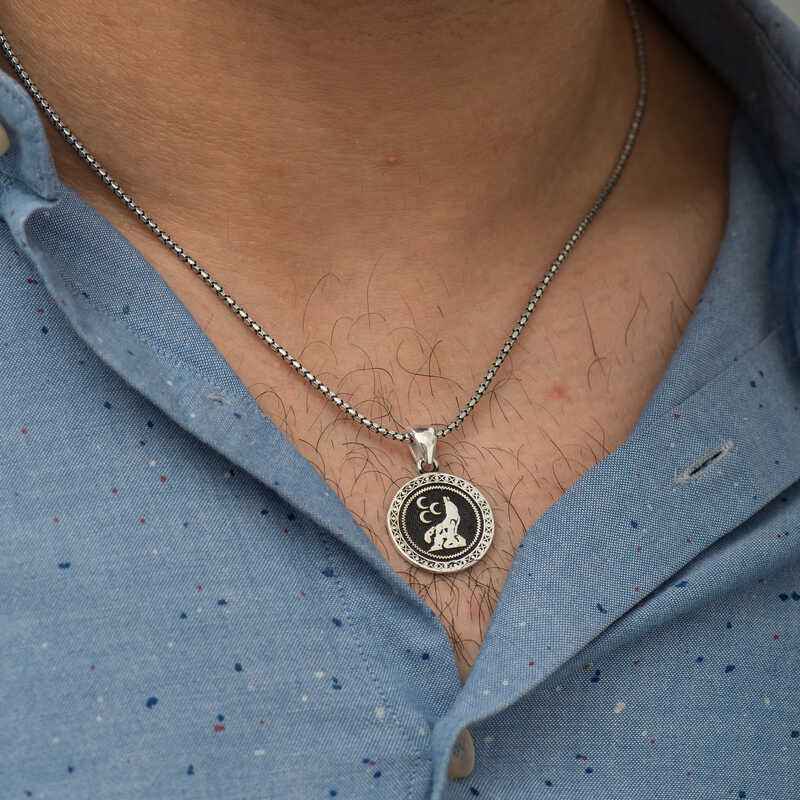 Three Crescent Wolf Silver Pendant