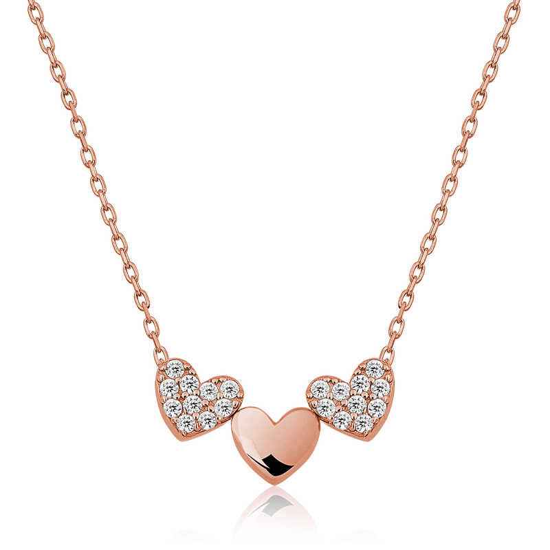 Rose Plated Three Heart Women's Silver Necklace