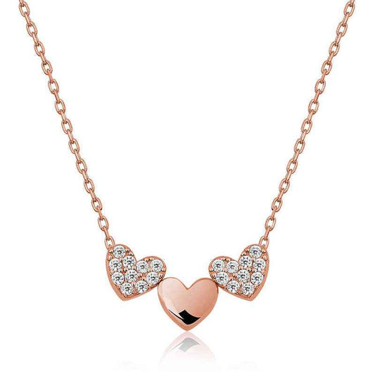 Rose Plated Three Heart Women's Silver Necklace