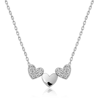 Three Heart Silver Necklace