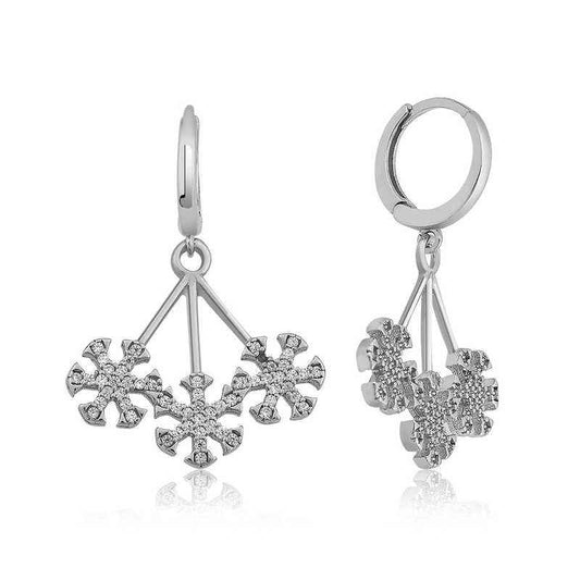 Three Snowflake Women's Silver Earrings