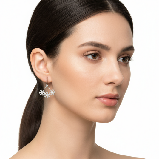 Three Snowflake Women's Silver Earrings