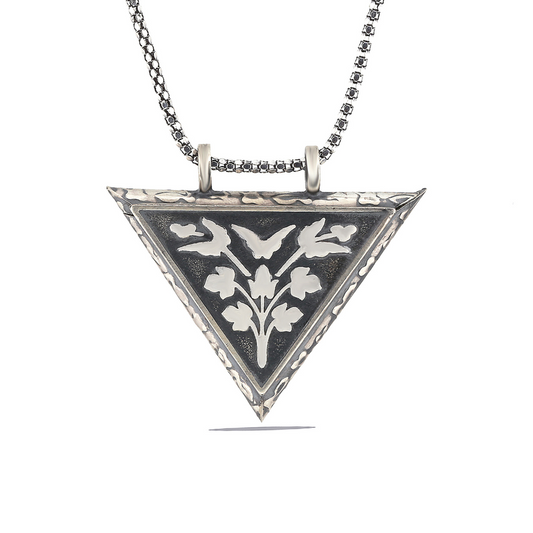 Silver Triangular Openable Flower Locket Necklace