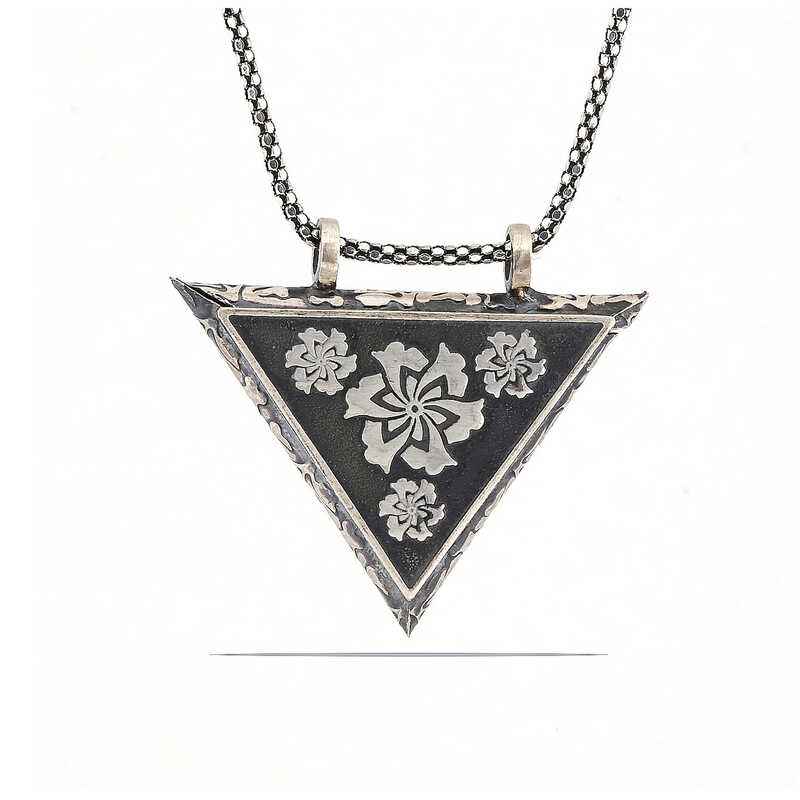 Silver Triangular Openable Flower Locket Necklace