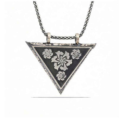 Silver Triangular Openable Flower Locket Necklace