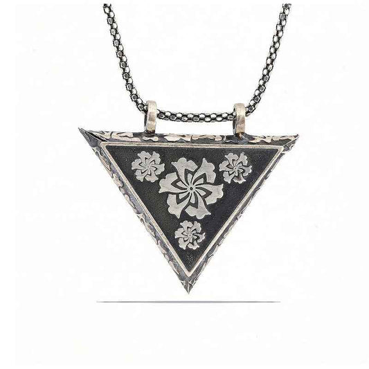 Silver Triangular Openable Flower Locket Necklace