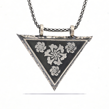 Triangular Openable Flower Locket Silver Necklace