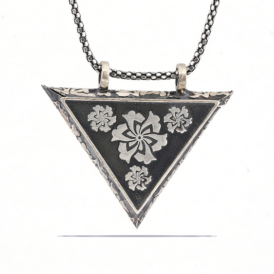 Triangular Openable Flower Locket Silver Necklace