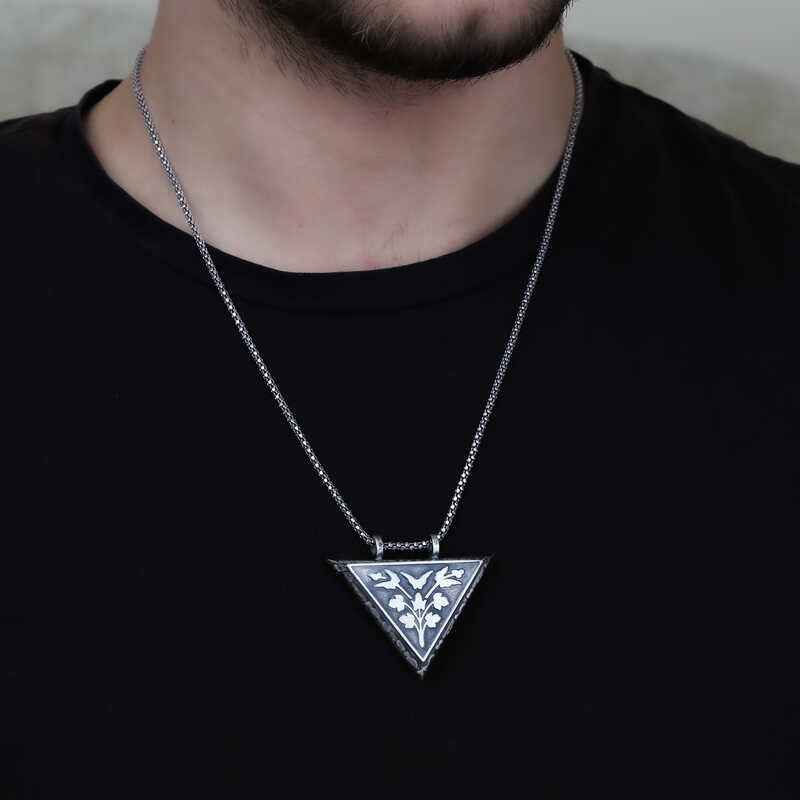 Triangular Openable Flower Locket Silver Necklace