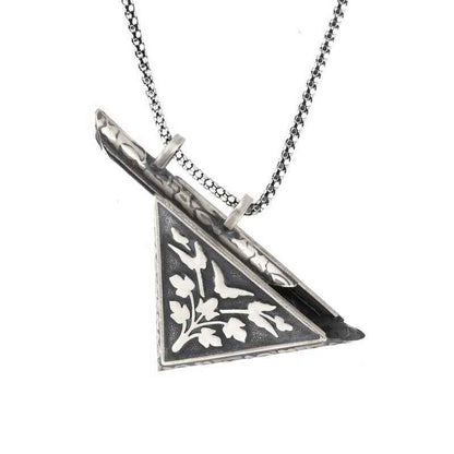Triangular Openable Flower Locket Silver Necklace