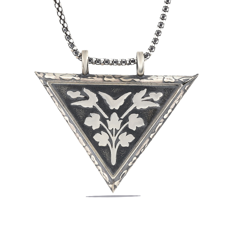 Triangular Openable Flower Locket Silver Necklace