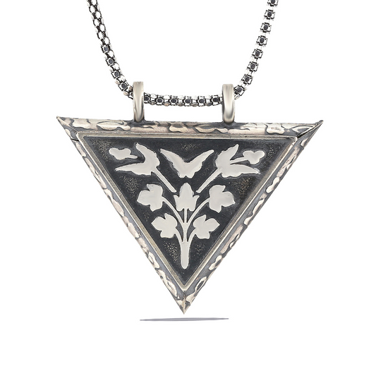 Triangular Openable Flower Locket Silver Necklace