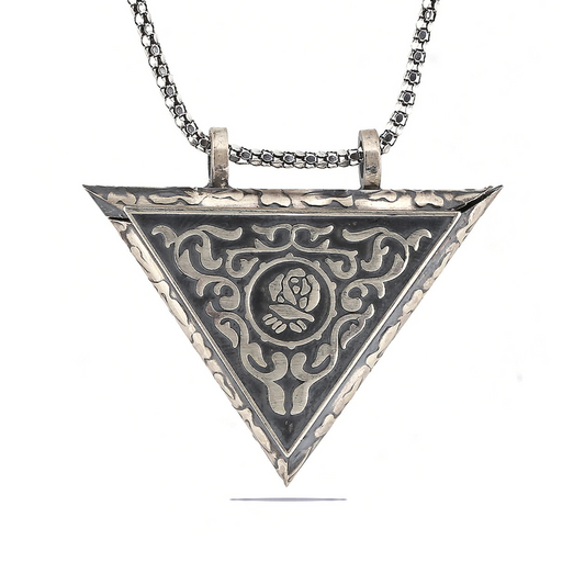 Rose Triangle Openable Locket Silver Necklace