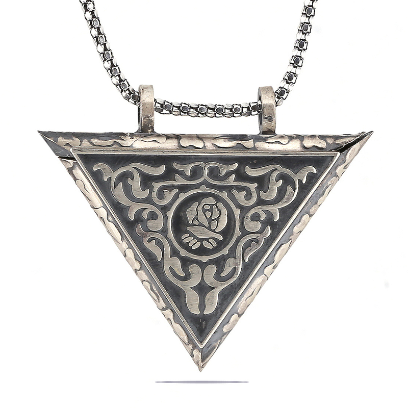 Rose Pendant with Openable Triangular Silver Necklace