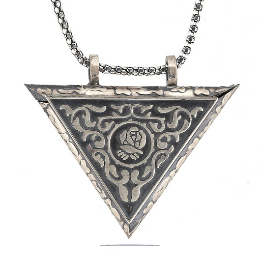 Rose Pendant with Openable Triangular Silver Necklace