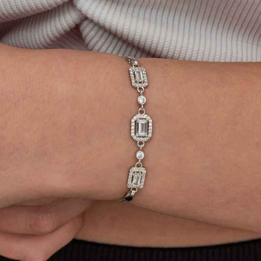 Triple Baguette Stone Women's Silver Bracelet