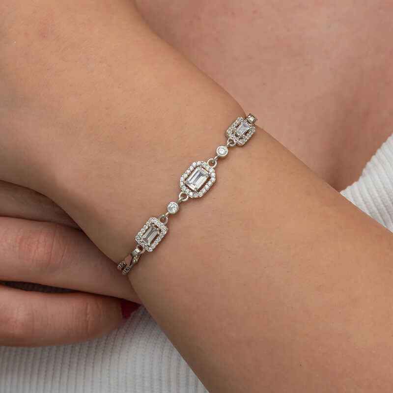 Triple Baguette Stone Women's Silver Bracelet