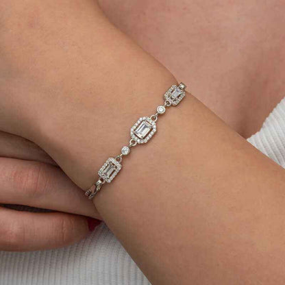 Triple Baguette Stone Women's Silver Bracelet