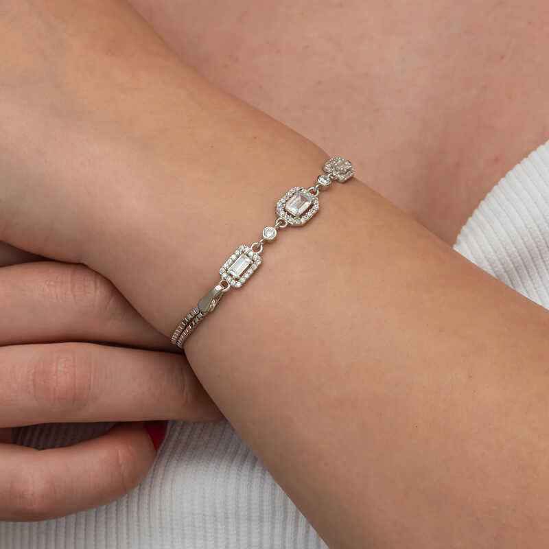 Triple Baguette Stone Women's Silver Bracelet