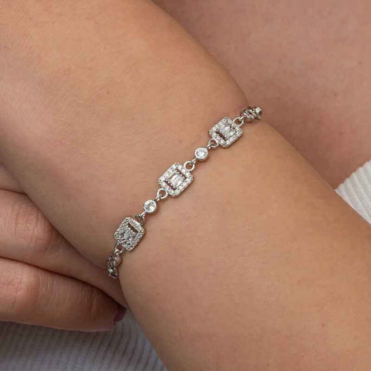 Triple Baguette Stone Women's Silver Bracelet