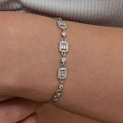 Triple Baguette Stone Women's Silver Bracelet