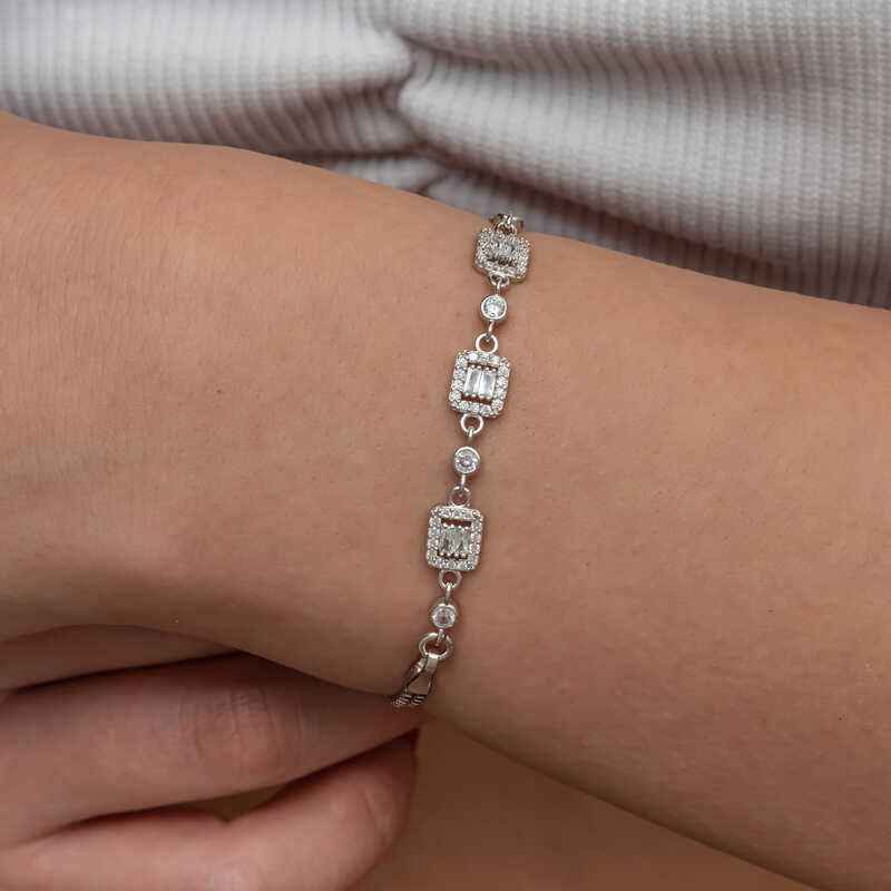 Triple Baguette Stone Women's Silver Bracelet