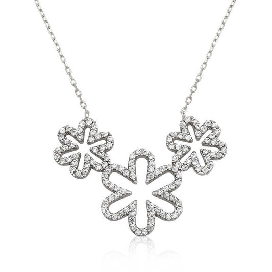 Triple Daisy Women's Silver Necklace