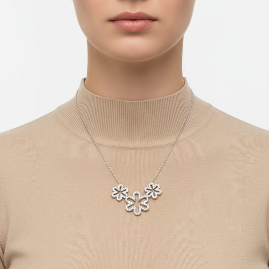 Triple Daisy Women's Silver Necklace