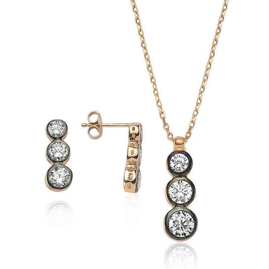 Three Stone Tria Women's Rose Gold Plated Silver Set