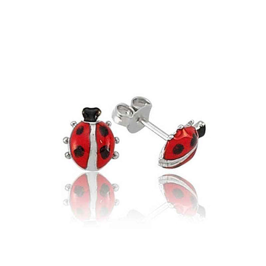 Ladybug Stud Silver Earrings