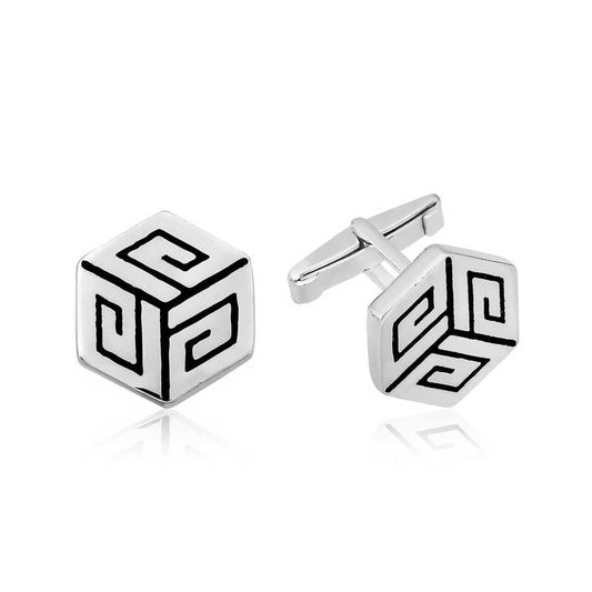 Vintage Patterned Honeycomb Silver Cufflink
