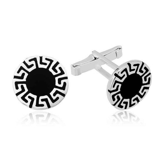 Vintage Patterned Round Silver Cufflink