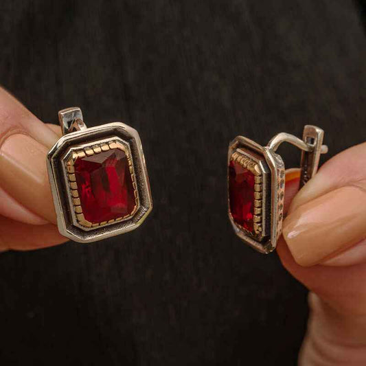 Ruby Stone Authentic Women's Silver Earrings