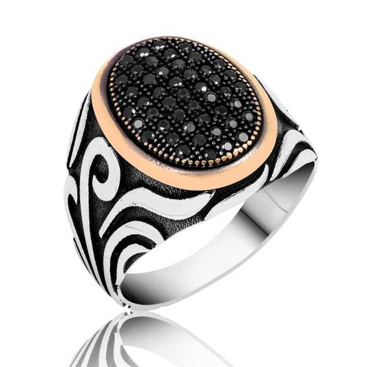 Black Stone Men's Silver Ring