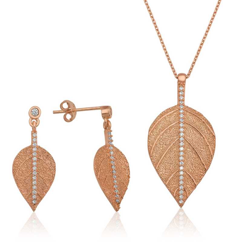 Ensemble deux pièces en argent plaqué or rose à motif de feuilles