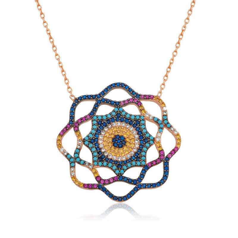 Life Sun Evil Eye Women's Silver Necklace