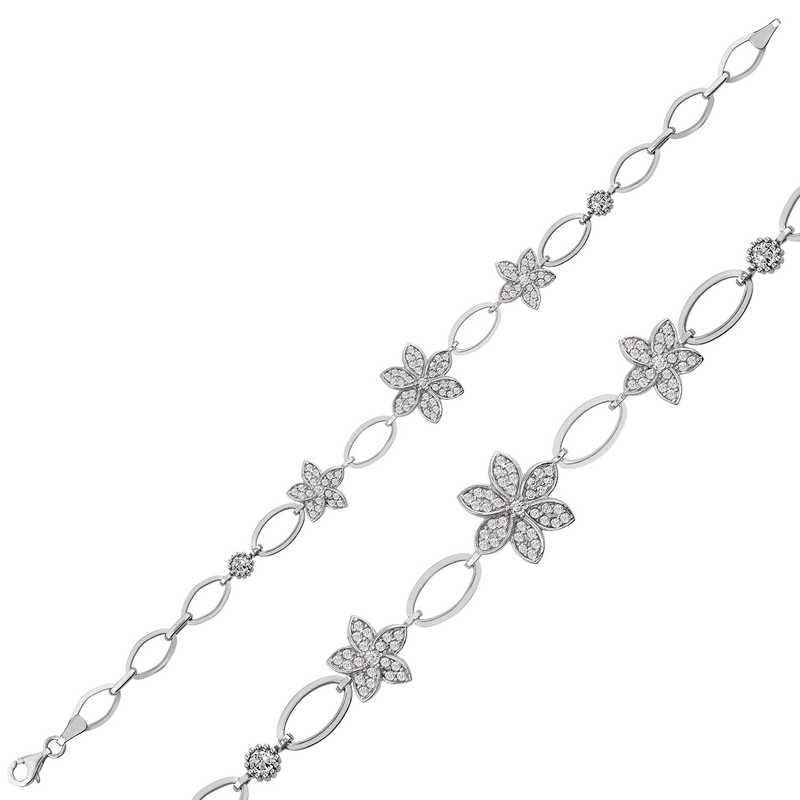 Flower Pattern Women's Silver Bracelet
