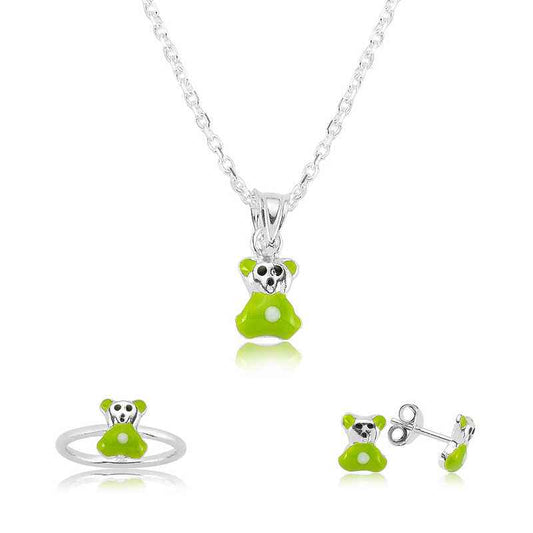 Green Teddy Bear Children's Silver Set
