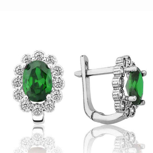 Green Flower Pattern J Women's Silver Earring