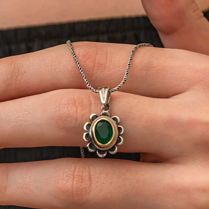 Parure en argent authentique pour femme à motifs de fleurs vertes