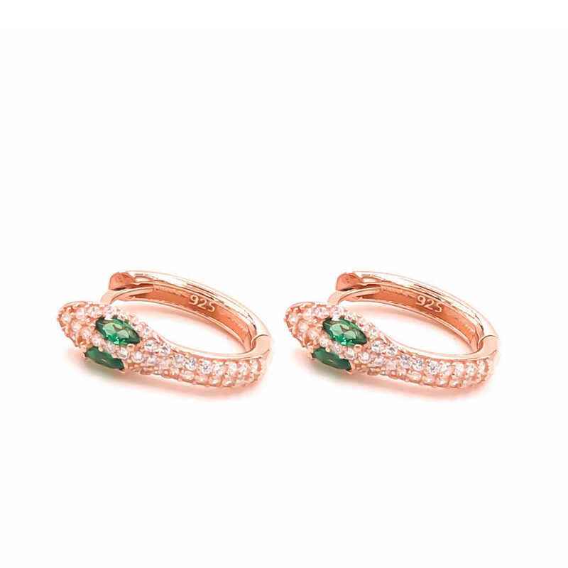 Green-Eyed Snake Hoop Silver Earrings
